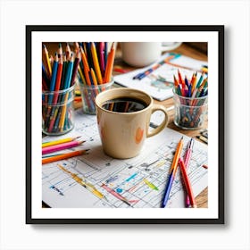 Coffee And Pencils 1 Art Print