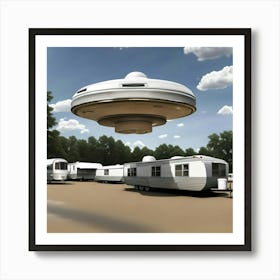 Redneck UFO trying to park on blocks Art Print