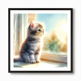 Little Kitten Looking Out The Window Art Print