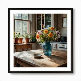 Kitchen With Flowers Art Print