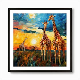 Giraffes At Sunset 17 Art Print