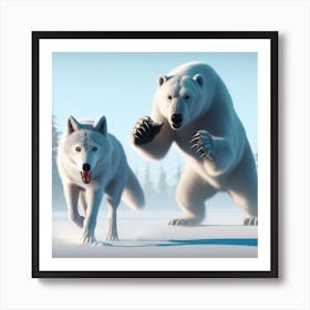 Polar Bear Preying On Husky Art Print