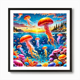 Jellyfish Under The Sea Art Print