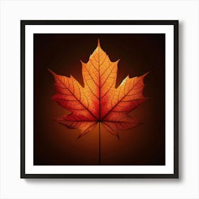 Maple Leaf On Black Background Art Print