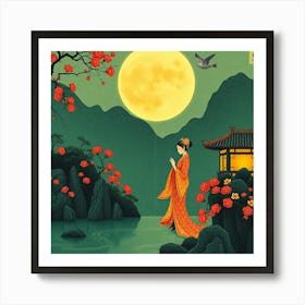 Chinese Woman In Red Dress Art Print