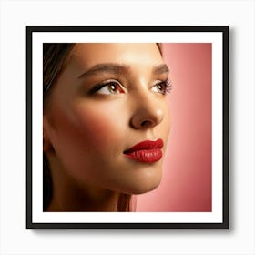 Firefly Brown Eyes, Red Lips, Rosé Background, Glass Lens, Full Profile, Elegant, Feminine, Delicate (2) Art Print