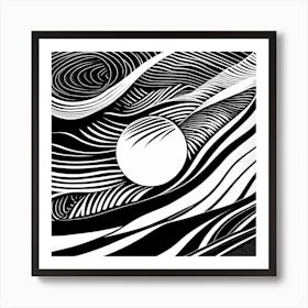 linocut representation of a night, Ephemeral Echoes Of Silence Linocut Black And White Painting, Art Print