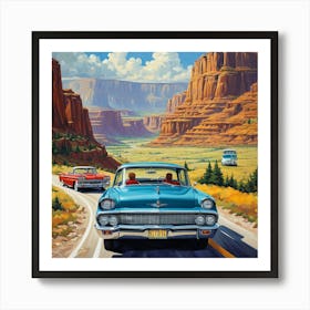 90's car, A Classic 1960s Family Road Trip Scene art print 6 Art Print