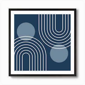 Mid Century Modern Geometric B12 In Navy Blue And Dusty Blue (Rainbow And Sun Abstract) 02 Art Print