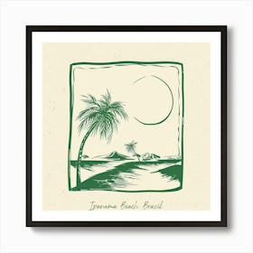 Ipanema Beach, Brazil Green Line Art Illustration Poster