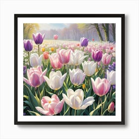 Tulips In a Field Art Print