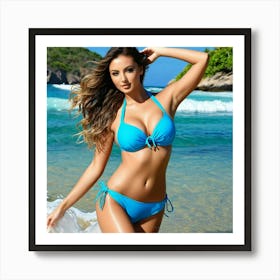 Model Female Sea Ocean Beach Swimwear Fashion Pose Beauty Tropical Summer Blue Water Wa (11) Art Print