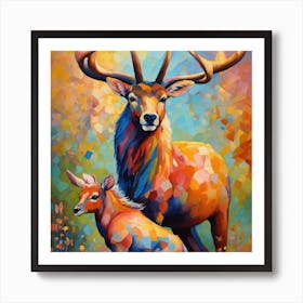 Elk And Calf Art Print