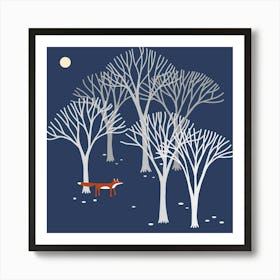 Lone Fox In The Trees at Midnight Art Print