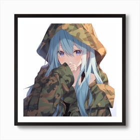 Anime Girl In Camouflage 1 Art Print