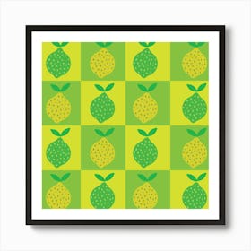 Checkered Lime Green and Yellow Lemons Art Print