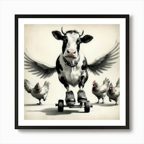 Cow On Skateboard 4 Art Print