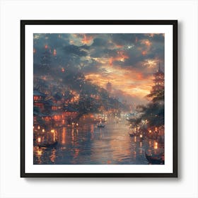 Asian City At Night 1 Art Print