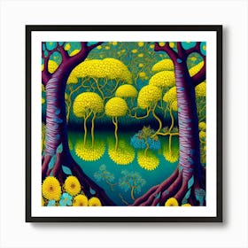 Yellow Trees In A Lake Art Print