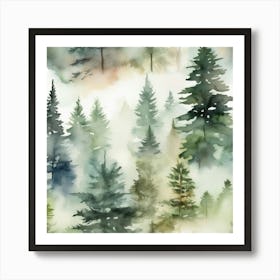 Appalachian Mountains of Misty Pines Watercolor Print of Evergreen Forest..358 Art Print