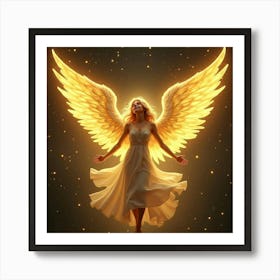 Celestial Angel With Golden Wings Glowing Brightly 1 Art Print