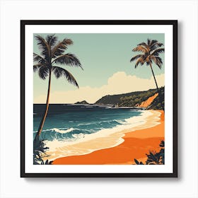 Beach Scene With Palm Trees Art Print