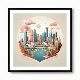 Singapore Geometric City Illustration Art Print 1 Art Print