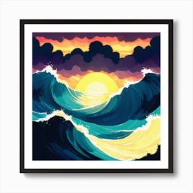 Sunset Over The Ocean 1 Art Print