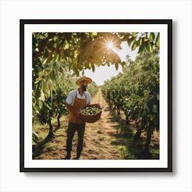 Peach Farmer In The Orchard Art Print