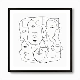 Abstract Faces Art, Black and white. White background 5 Art Print