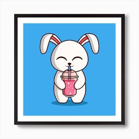 Cute Bunny Drinking Smoothie Art Print