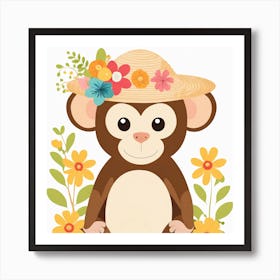 Floral Baby Monkey Nursery Illustration (28) Art Print