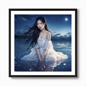 Asian Girl In Water Art Print