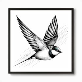 Swallow Bird - Abstract Line Art Illustration 188 Art Print