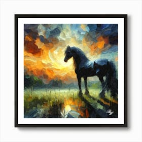 Black Stallion Abstract Oil Texture Art Print