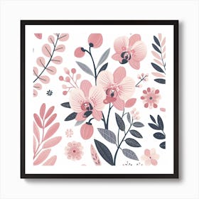 Scandinavian style,Pattern with pink Orchid flowers 3 Art Print