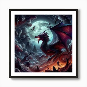 Dragon In The Night Sky Art Print