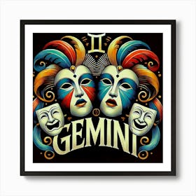 Zodic Sign Gemini, Air Element, Theatre Masks, Drama And Comedy, Twins Art Print