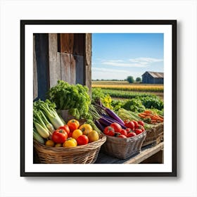 Assorted Vegetables In Peak Season Diverse Lush Greens Ripe Red Tomatoes Plump Purple Eggplants (5) Art Print