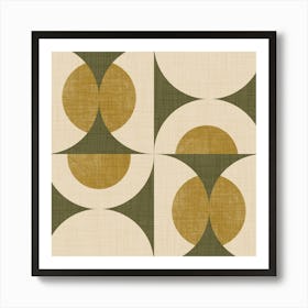 Retro Vintage Circle Fusion Mid Century Orbs Olive 50s Geometric Art Print