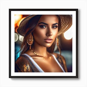 Beautiful Woman In A Hat 3 Art Print