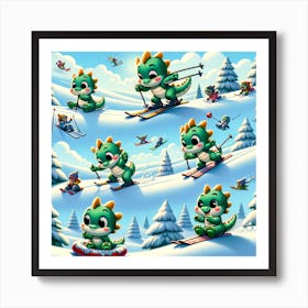 little dragon skiing 2 Art Print