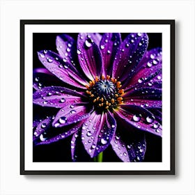 Purple Flower With Water Droplets 9 Art Print