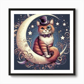 Cat On The Moon 2 Art Print