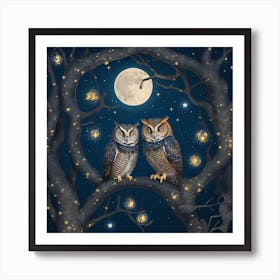 Owls At Night Art Print