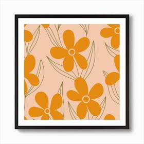 Orange Flowers with Leaves Art Print