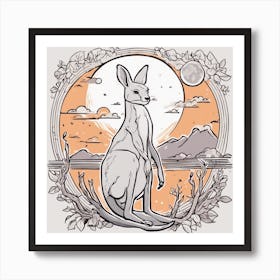 Sticker Art Design, Kangaroo Howling To A Full Moon, Kawaii Illustration, White Background, Flat Col Art Print