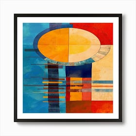 Abstract painting of a sun and a circle with a blue background, Abstract Painting. Art Print