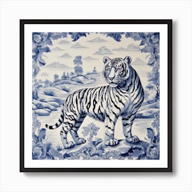 Tiger Delft Tile Illustration 3 Art Print