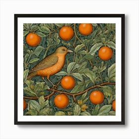 Bird Perched On An Orange Tree 1 Art Print